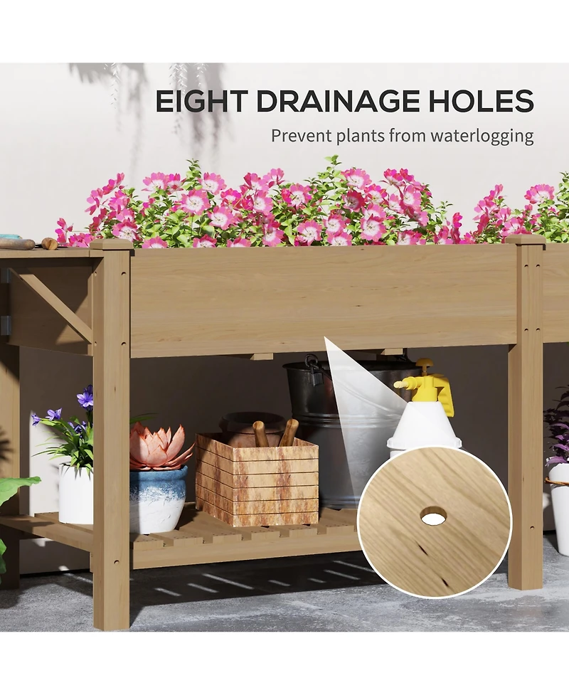 Outsunny Raised Garden Bed, Wood Planter with Liners,