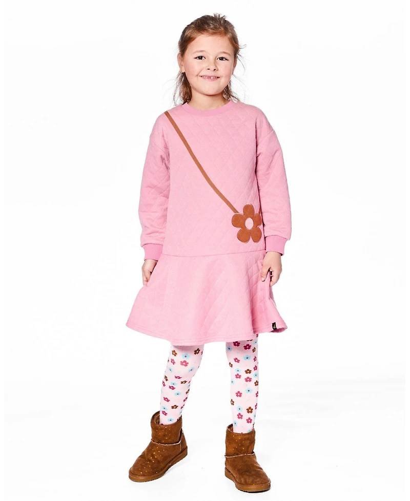 Deux par Girl Knit Tights Light Pink with Flowers - Toddler|Child