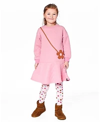 Deux par Girl Knit Tights Light Pink with Flowers - Toddler|Child