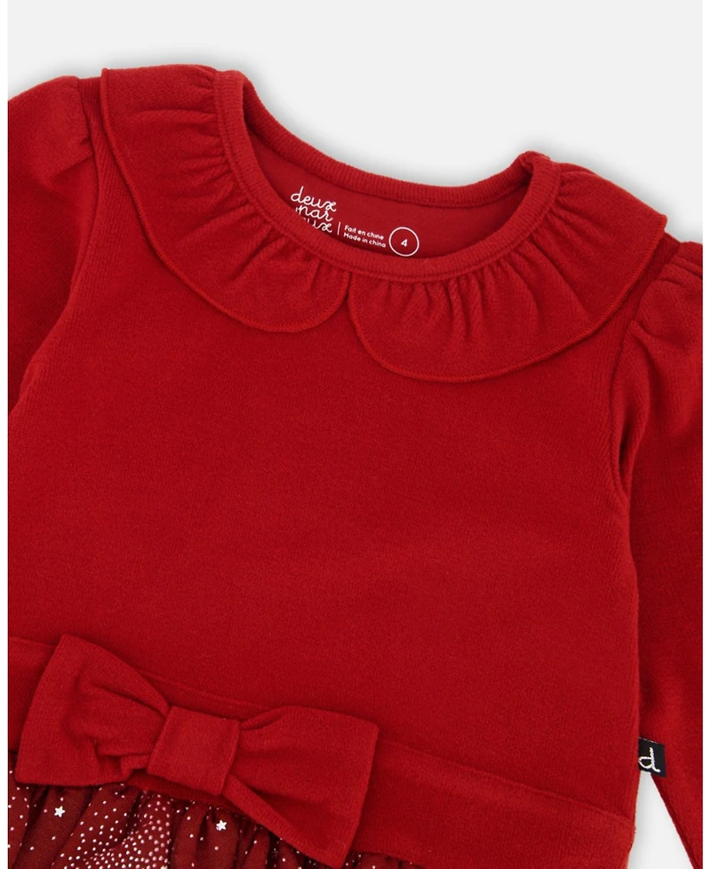 Deux par Toddler Girls Bi-Material Dress with Glittering Skirt Red - Toddler|Child