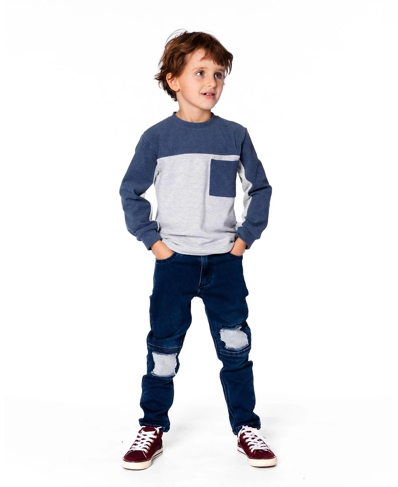 Deux par Toddler Boys Long Sleeve Super Soft Brushed Jersey Top Color Block Light Heather Gray - Toddler|Child