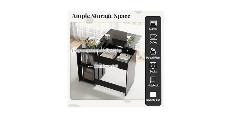 Mecale Space Saving Computer Desk with Hidden Compartment and Open Storage Shelves