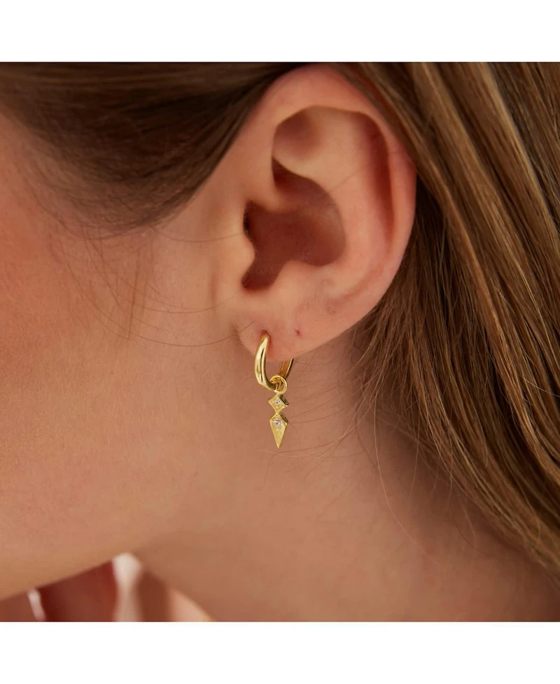 Sterling Silver Pave Spike Rhombus Drop Earrings