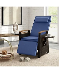 Gymax 2PCS Patio Rattan Lounge Chair Pe Wicker Recliner w/ Adjustable Backrest & Footrest