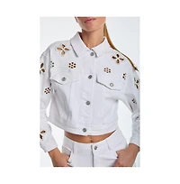 The Noli Shop Women's Kaia Pearl Jean Jacket - White
