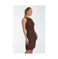 The Noli Shop Womens Seraphina Sequin Crochet Dress - Espresso