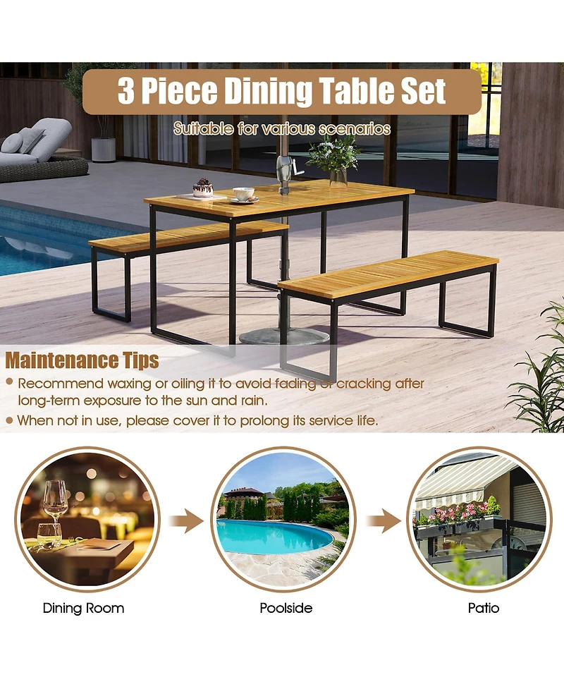 Gymax 2PCS 51'' Wooden Outdoor Bench Patio Dining Bench w/Acacia Wood Seat