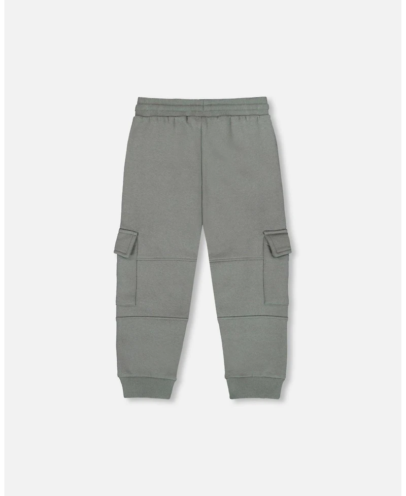 Deux par Little Boys Fleece Sweatpants with Cargo Pockets Gray Green - Toddler|Child