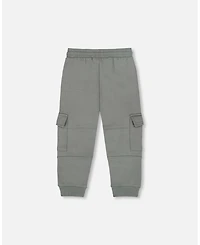 Deux par Little Boys Fleece Sweatpants with Cargo Pockets Gray Green - Toddler|Child