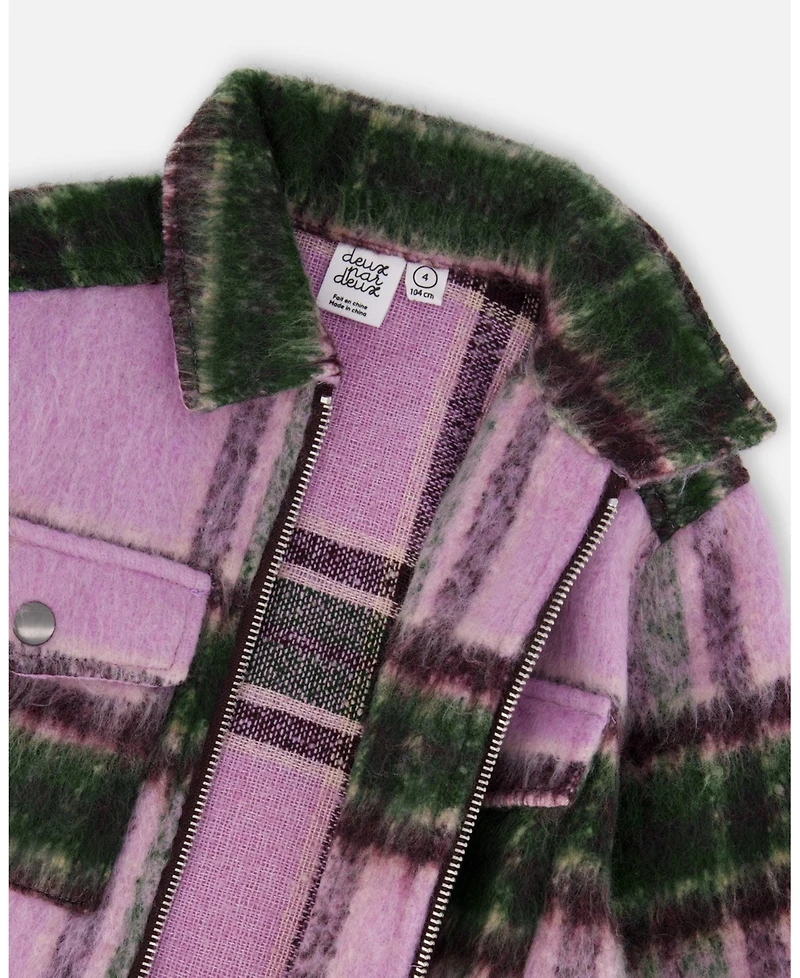 Deux par Toddler Girls Zipped Plaid Overshirt Mauve and Green - Toddler|Child