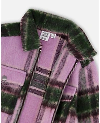 Deux par Toddler Girls Zipped Plaid Overshirt Mauve and Green - Toddler|Child