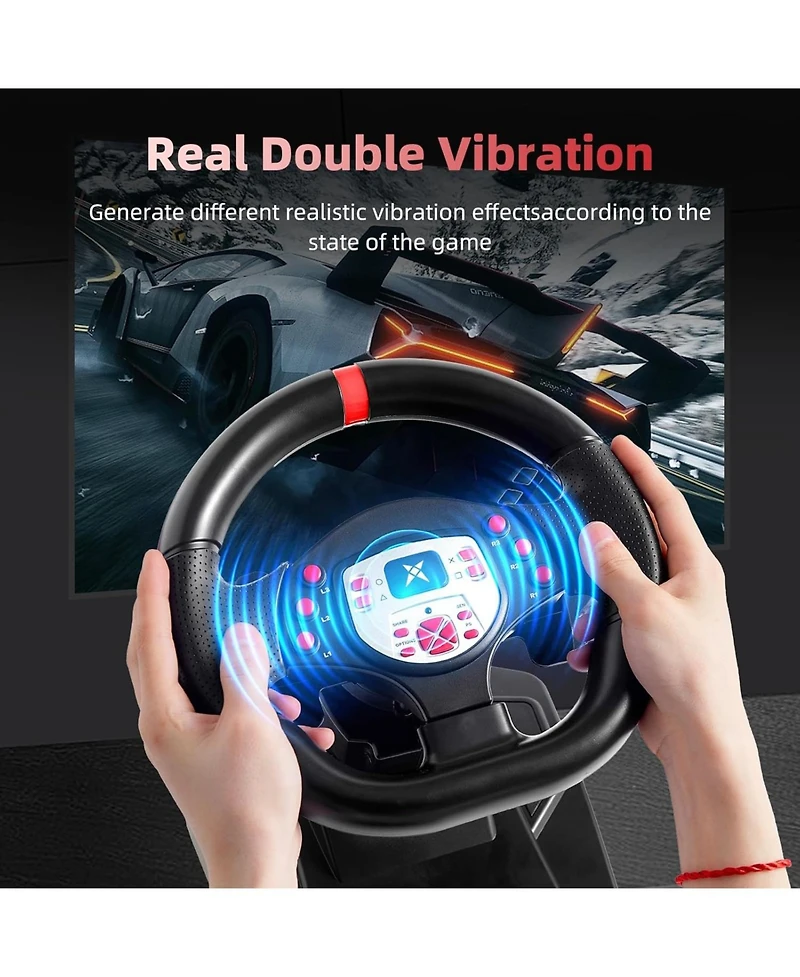Nbcp 180°Gaming Steering Wheel with Dual Vibration & Pedals – Compatible with Xbox One, Xbox Series X|S, PS4, Pc, Switch, PS3, Xbox 360 & Android