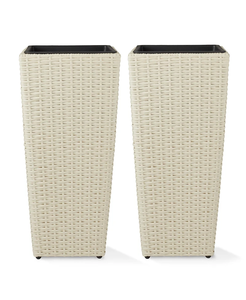 Casafield (Set of 2) All-Weather Outdoor Planters with Liners - White, Tall Tapered Plant Boxes with Flower Pots for Front Porch, Patio, Garden