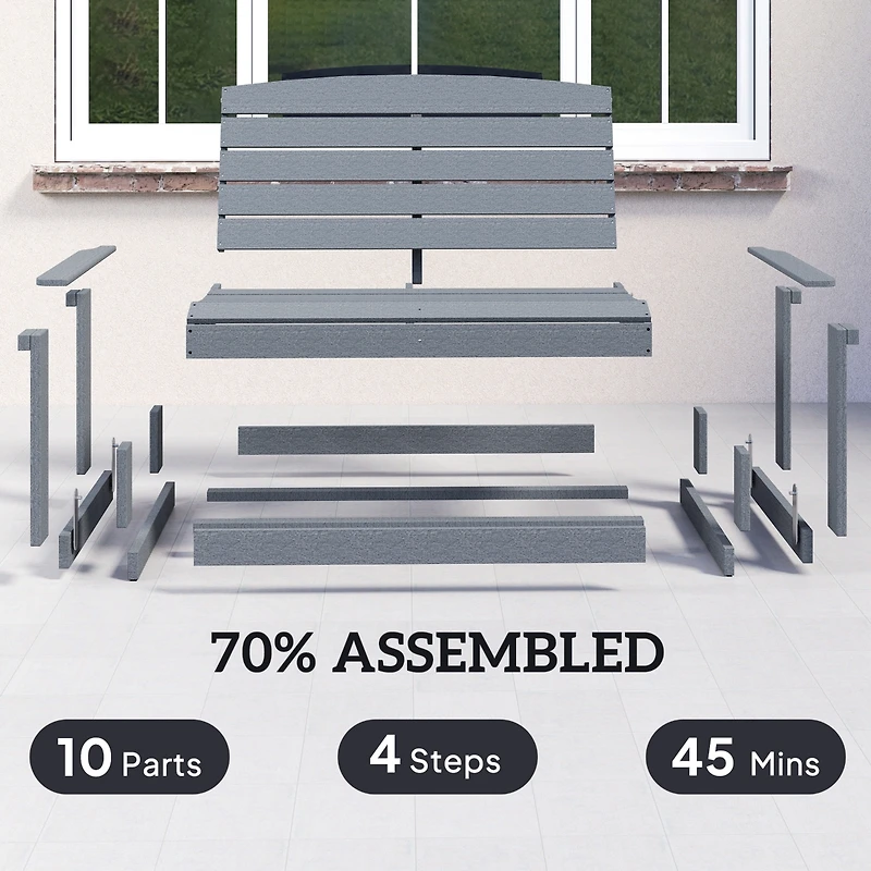 Outsunny Patio Glider Bench w/ Hdpe Slatted Double Rocking Chair,