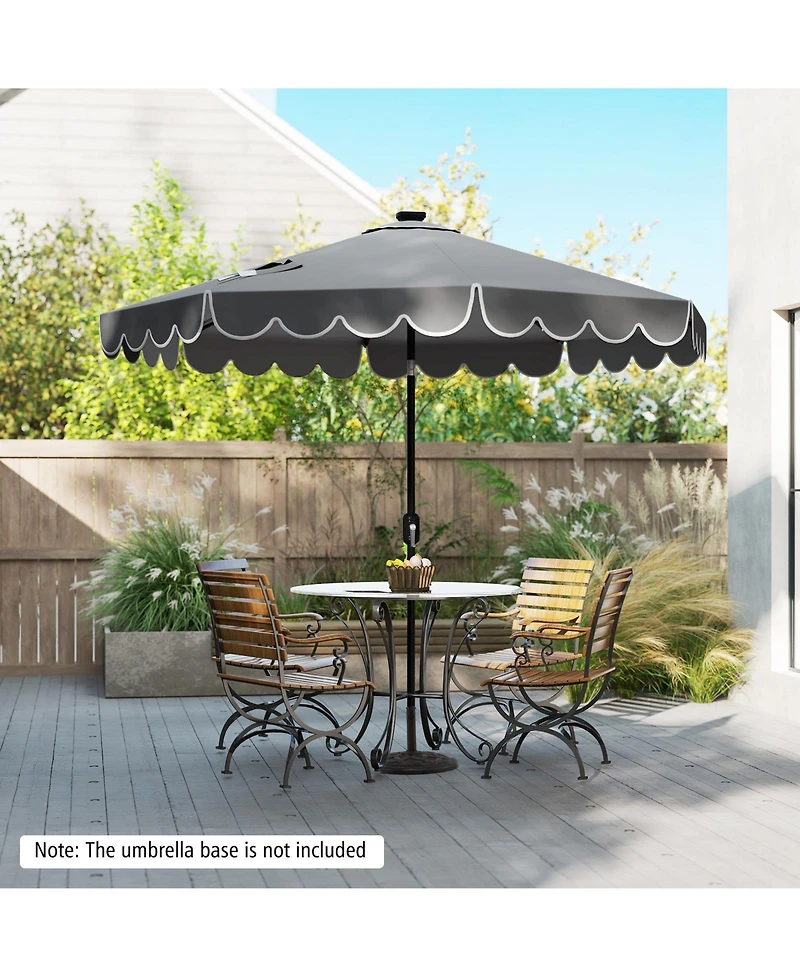 Gymax 9.3 Ft Solar Patio Umbrella w/ 32 Led Lights & Vented Top & Ruffles