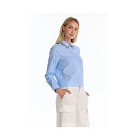 The Noli Shop Women's Josefina Crystal Button Up - Blue Stripe