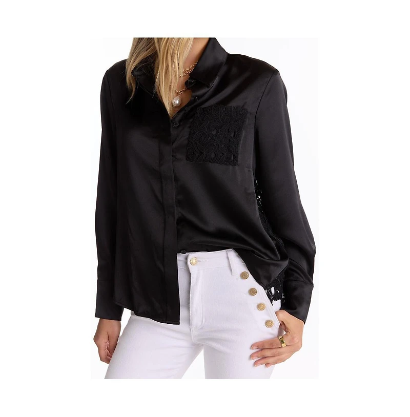 The Noli Shop Women's Amelia Silky Lace Blouse - Butter Yellow