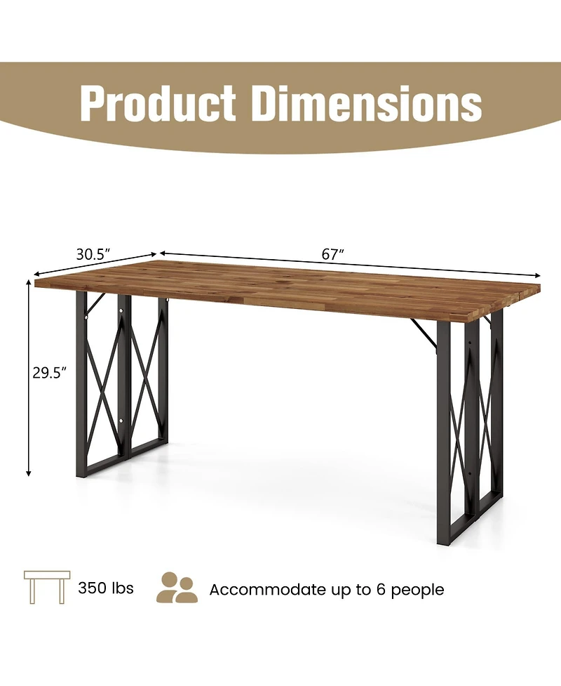 Gymax 67'' Heavy-Duty Rectangle Table Acacia Wood Dining Table w/ Umbrella Hole Patio