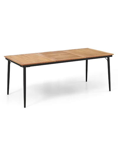 Gymax 79'' Outdoor Dining Table for 8 Acacia Wood Table w/ 1.9'' Umbrella Hole Patio