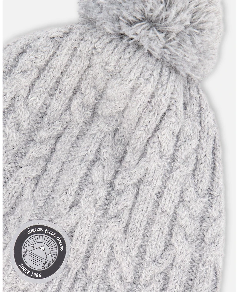 Deux par Kids Unisex Lined Winter Hat with Pompom Heather Gray - Toddler|Child