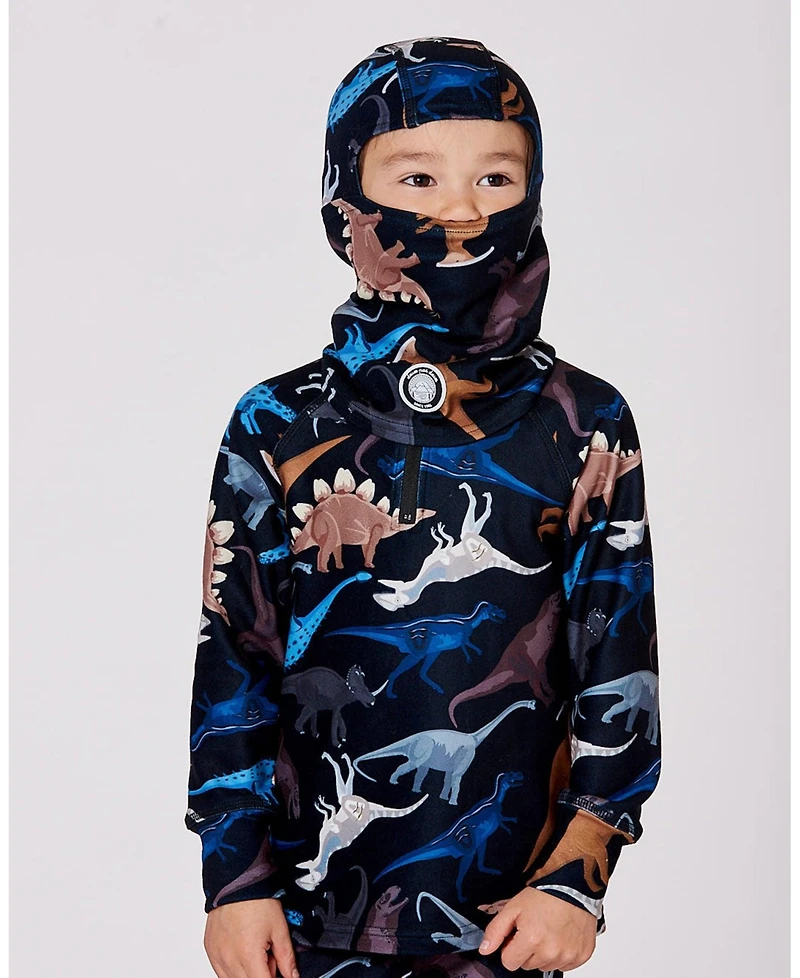 Deux par Boy Brushed Jersey Balaclava Black Dinosaur Print - Toddler|Child