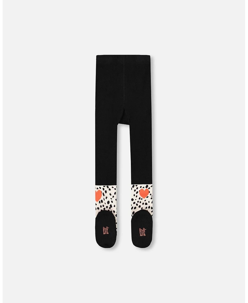 Deux par Girl Knit Tights Black with Dalmatian Pattern - Toddler|Child