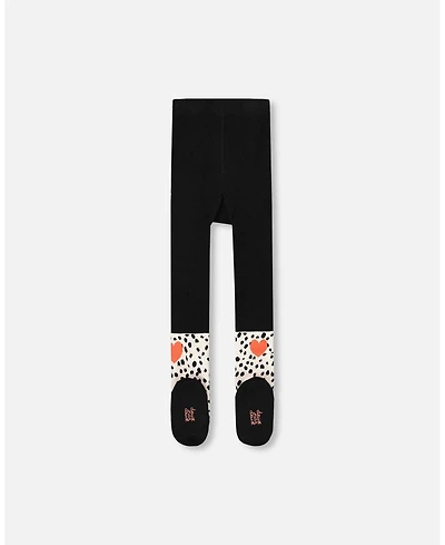 Deux par Girl Knit Tights Black with Dalmatian Pattern - Toddler|Child
