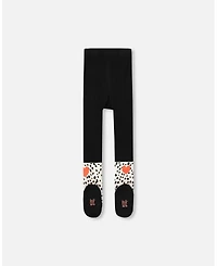 Deux par Girl Knit Tights Black with Dalmatian Pattern - Toddler|Child