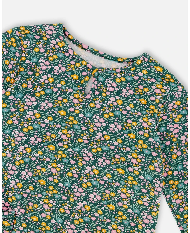 Deux par Big Girls Jersey Tunic Green with Floral Print