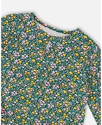 Deux par Big Girls Jersey Tunic Green with Floral Print