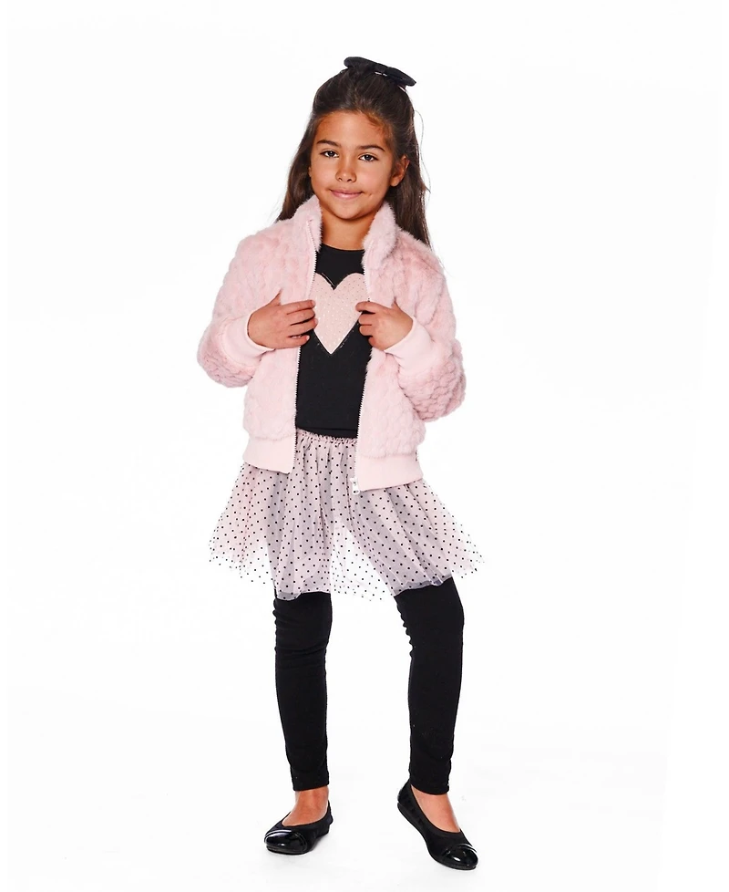 Deux par Big Girls Faux Fur Jacquard Jacket Dusty Pink