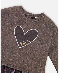 Deux par Girl Bi-Material Dress Black with Mesh Skirt and Heart - Child