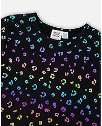 Deux par Big Girls Stretch Jersey T-Shirt Multicolor Leopard Print