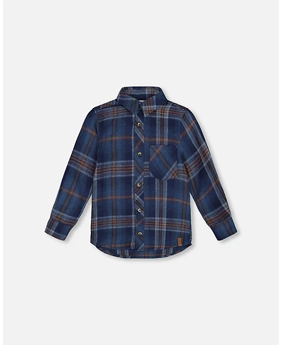 Deux par Boy Long Sleeve Flannel Shirt Blue and Brown Plaid - Toddler|Child