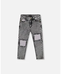 Deux par Boy French Terry Denim Pants with Contrasting Patch