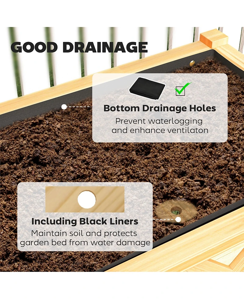 Outsunny Elevated Wood Garden Bed, 47 x 22 31.5in Flower Box,