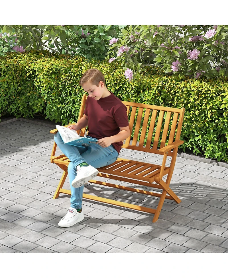Outsunny Wood Outdoor Bench, 2-Person Foldable Patio Garden Bench,