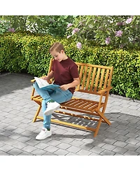 Outsunny Wood Outdoor Bench, 2-Person Foldable Patio Garden Bench,