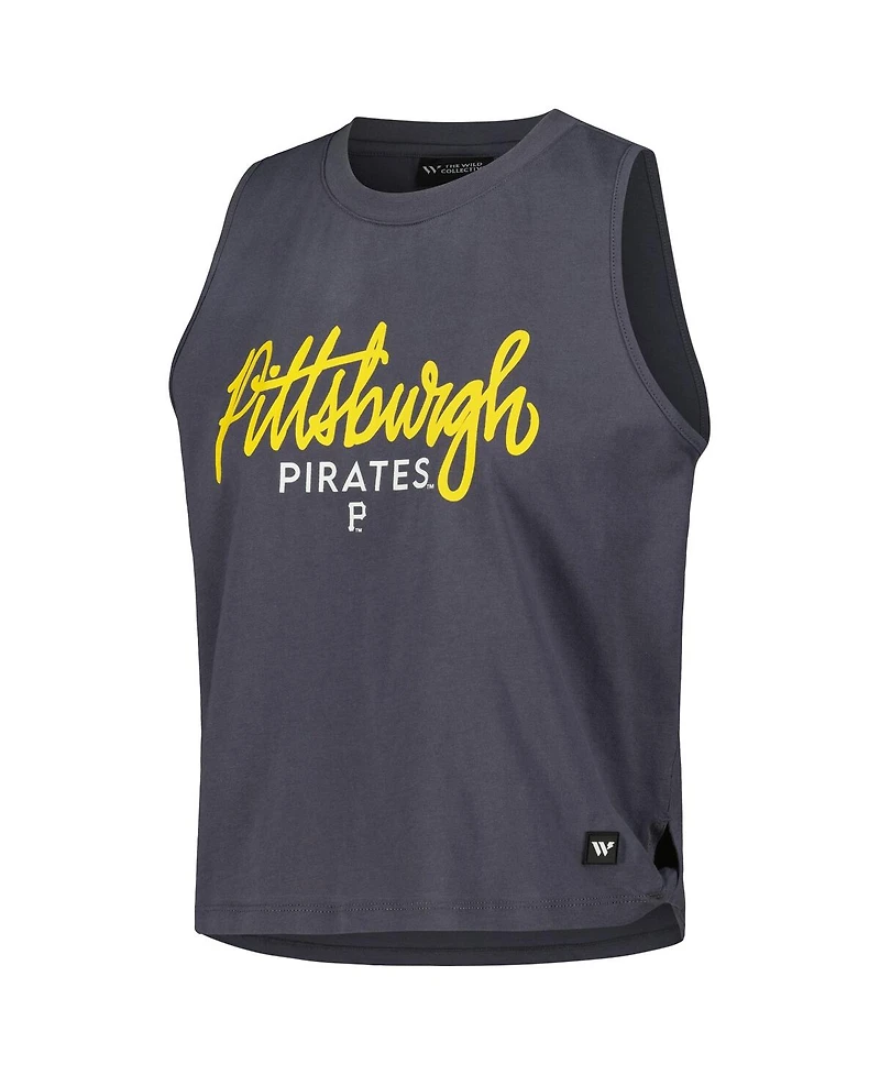 The Wild Collective Women's Charcoal Pittsburgh Pirates Side Knot Tank Top
