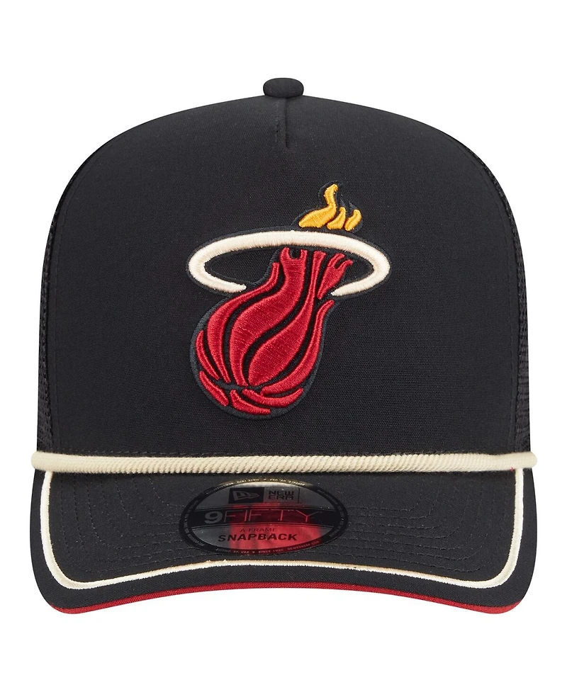 New Era Men's Black Miami Heat Team Rope A-Frame 9FIFTY Snapback Hat