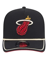 New Era Men's Black Miami Heat Team Rope A-Frame 9FIFTY Snapback Hat