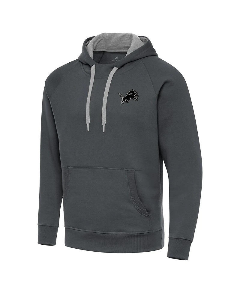 Antigua Men's Charcoal Detroit Lions Brushed Carbon Victory Pullover Hoodie
