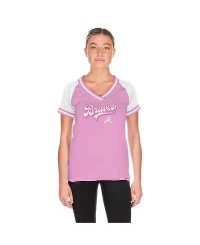 New Era Women's Light Pink Atlanta Braves Gameday V-Neck T-Shirt