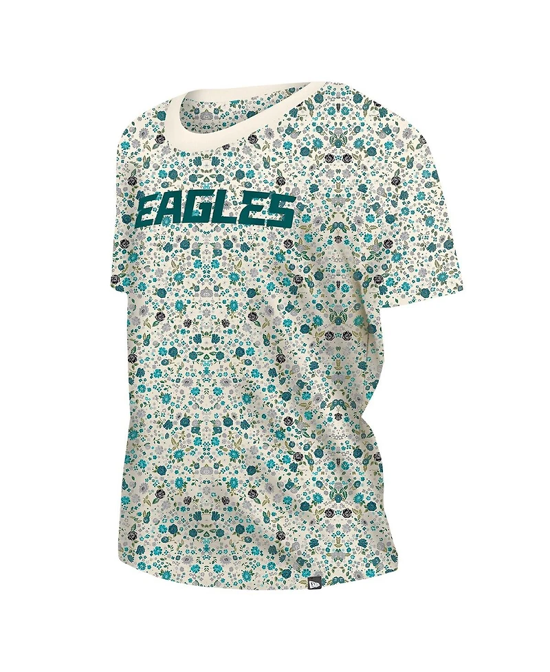New Era Women's Cream Philadelphia Eagles Glam Game Floral T-Shirt