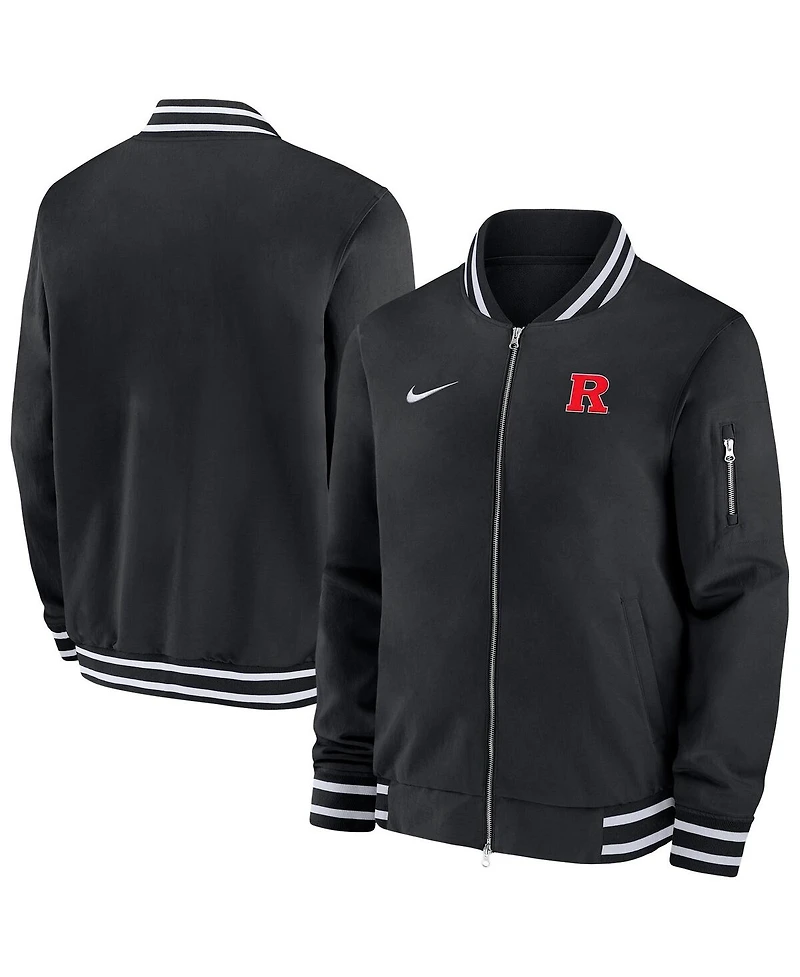 Nike Men's Black Rutgers Scarlet Knights Sideline Relaxed Full-Zip Bomber Jacket