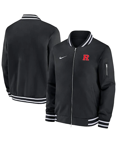 Nike Men's Black Rutgers Scarlet Knights Sideline Relaxed Full-Zip Bomber Jacket