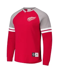 Mitchell & Ness Men's Red Detroit Wings Thermal Henley Long Sleeve T-Shirt
