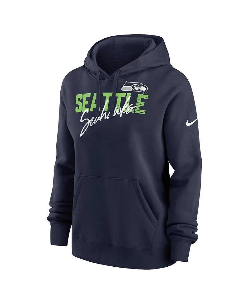 Nike Women's College Navy Seattle Seahawks Wordmark Club Fleece Pullover Hoodie