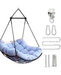 Flynama Hammock Chair Swing with Cushion - Outdoor Indoor Hanging Hammock Chair for Patio, Porch, Bedroom, Garden, Courtyard, Balcony