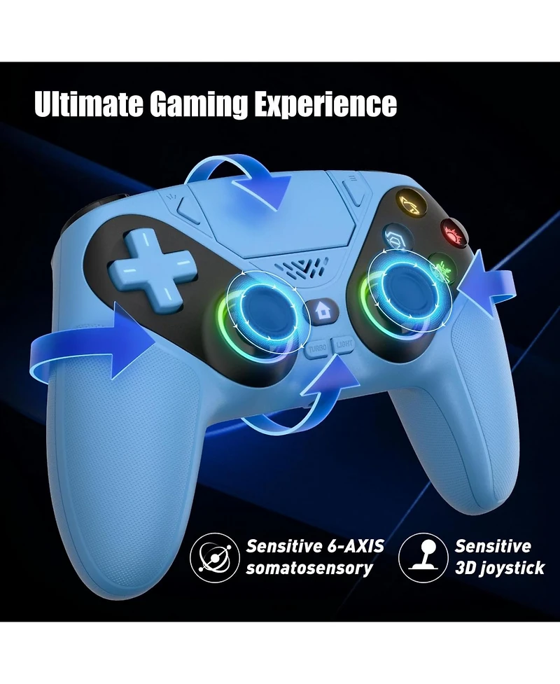 Nbcp Rgb Wireless Controller for PS5/Pc, Bluetooth, Dynamic Vibration, 6-Axis Motion, 3.5mm Audio Jack, Turbo, 1000mAh Battery, Speaker - Blue